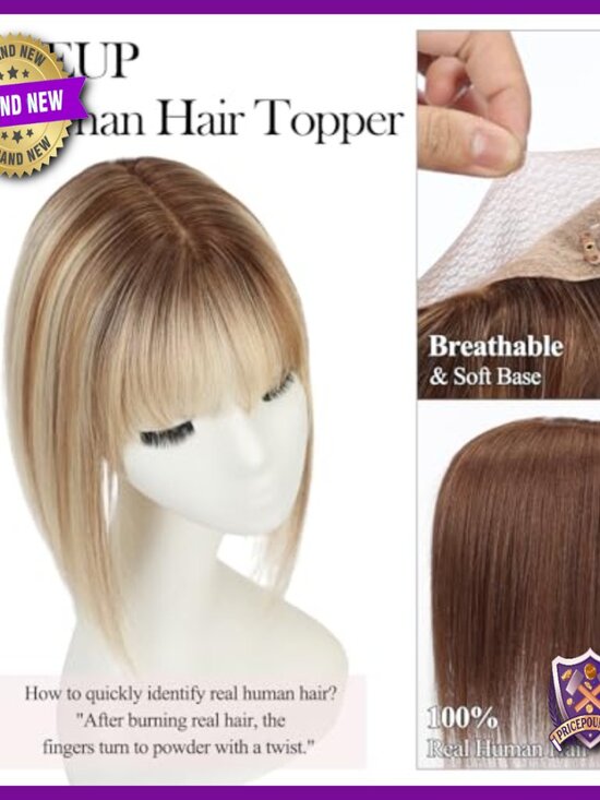 12 Inch Human Hair Topper with Simulation Silk Base for Thinning Hair main image 5